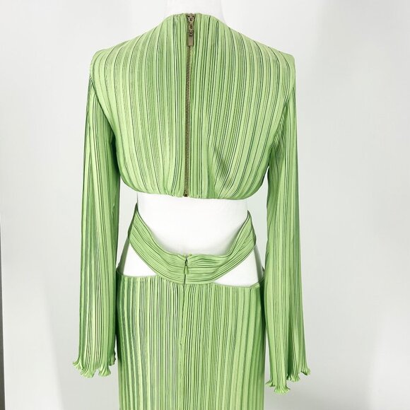 Aiifos Philipa Pleated Long Sleeve Cut Out Gown in Jade Green - Picture 7 of 13